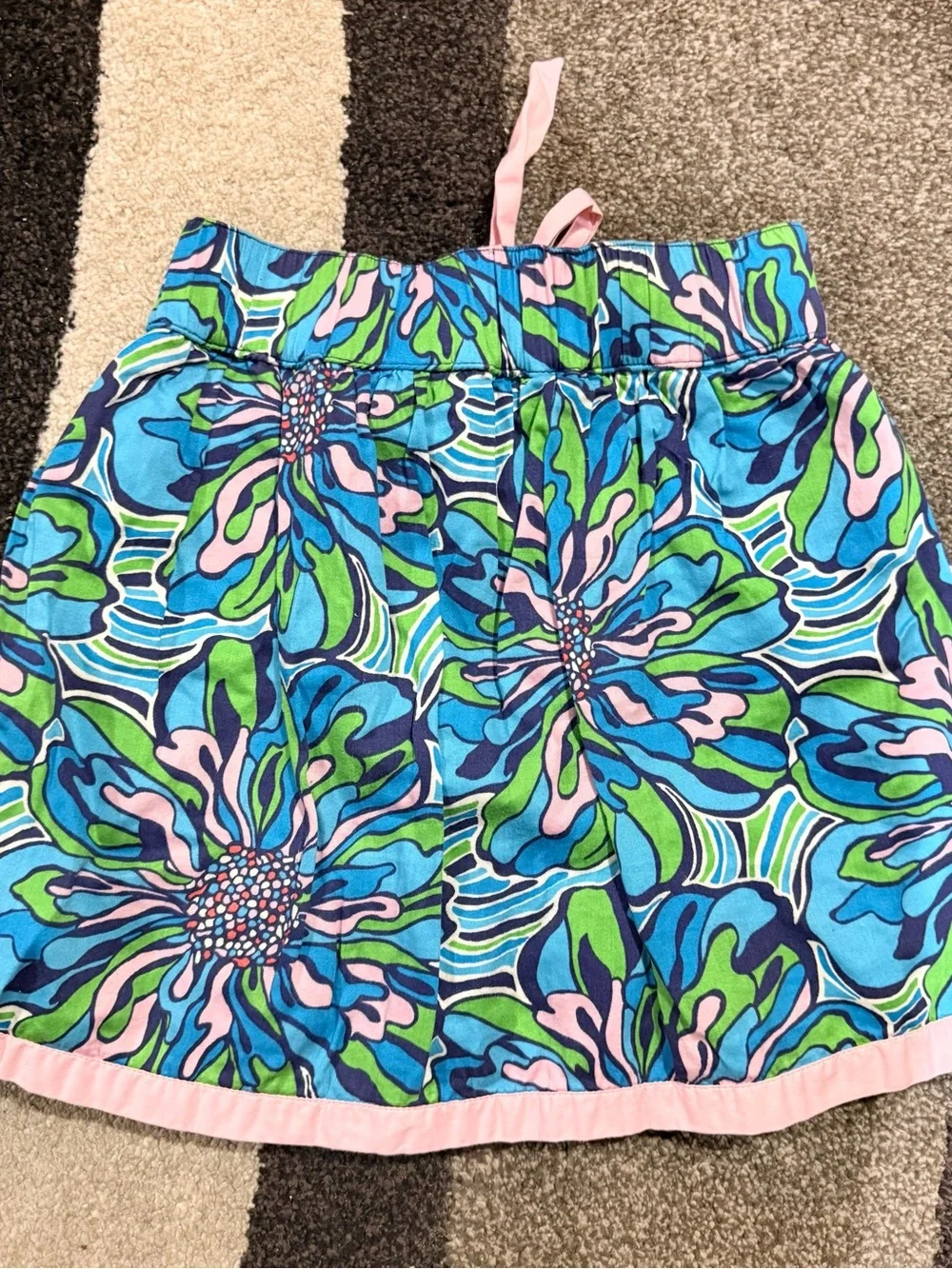 Lilly Pulitzer Blue, Green & Pink Floral Skater Skirt with Drawstring